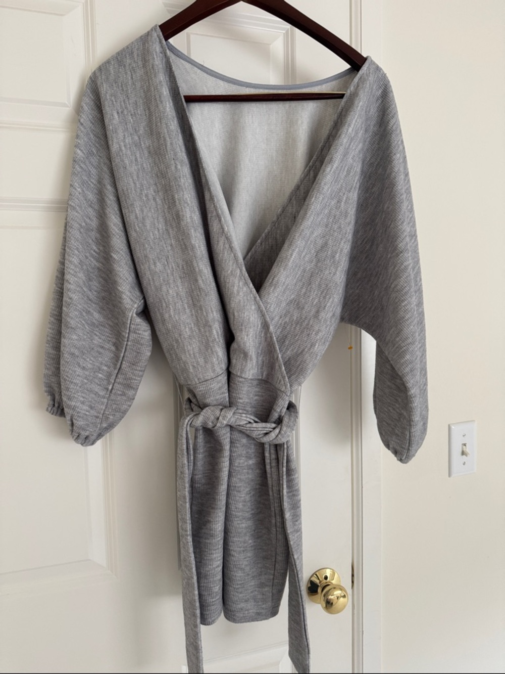Wrap Mini Dress in Light Gray with Tie Belt
